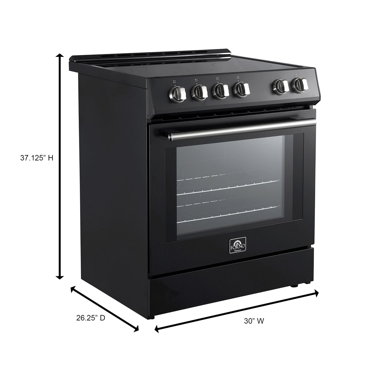 Forno Leonardo Espresso 30-Inch Freestanding Electric Range, 5.0 cu. ft., Black with Stainless Steel Handles (Model FFSEL6012-30BLK)