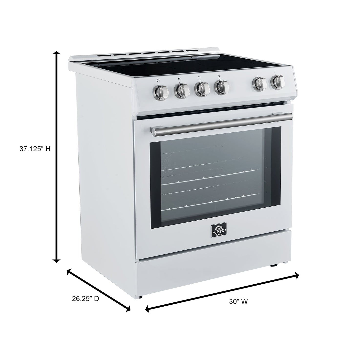 Forno Espresso Leonardo 30-Inch Freestanding Induction Range, 5.0 cu. ft. Oven, Knob Controls, White with Antique Brass Accents (Model FFSIN0982-30WHT)