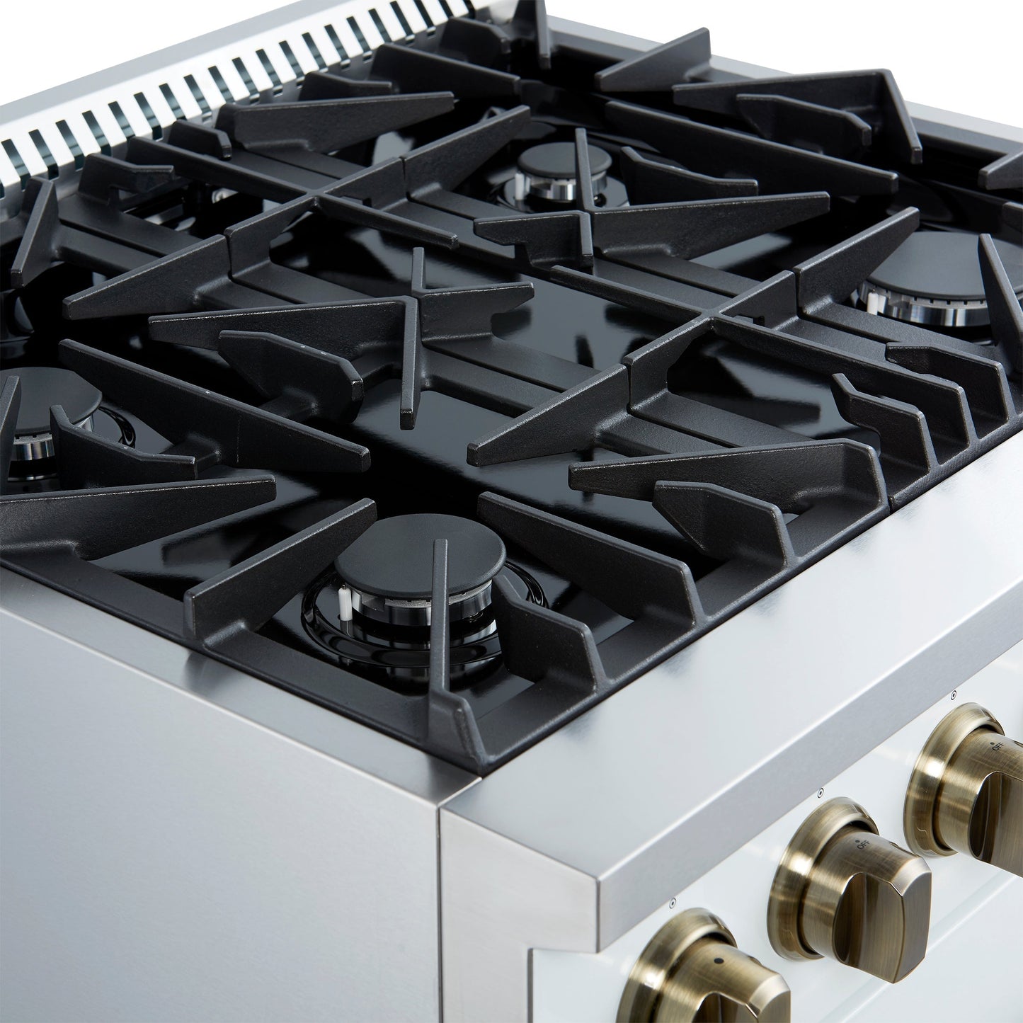 Forno Marco 30-Inch Gas Range, 4.32 cu ft Oven, 4 Sealed Burners, Temperature Gauge, White with Antique Brass Accents (FFSGS6277-30WHT)