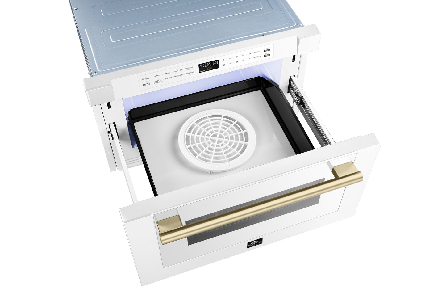 orno Capoliveri 24 in. Built-In Microwave Drawer, 1.2 cu. ft., White with Antique Brass Handles (Model FMWDR3000-24WHT)