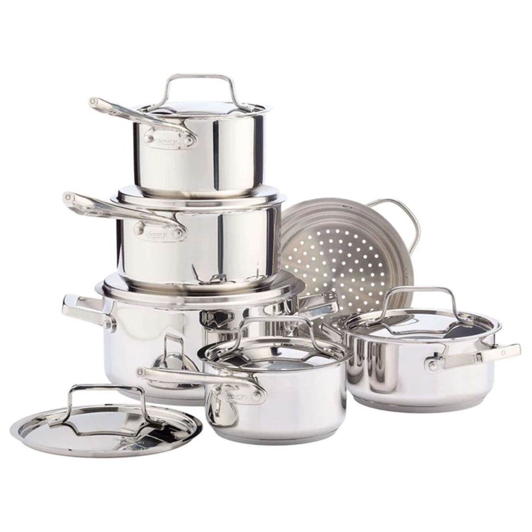 Serary Signature 12-Piece Stainless Steel Cookware Set – Aluminum Core, Induction Compatible