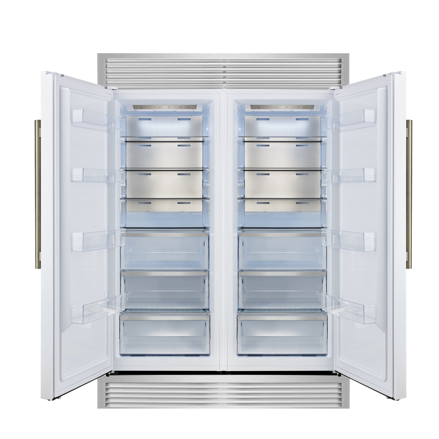Forno Maderno 60-Inch Built-In Convertible Refrigerator/Freezer, 27.2 Cu. Ft., White, Antique Brass Handles, Grill Trim Kit (FFFFD1722-60SG-WHT)