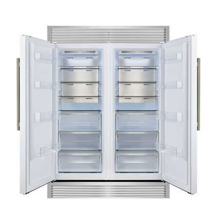 Forno Maderno 60-Inch Built-In Convertible Refrigerator/Freezer, 27.2 Cu. Ft., White, Antique Brass Handles, Grill Trim Kit (FFFFD1722-60SG-WHT)