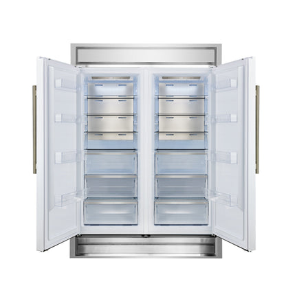 FORNO Maderno 60-Inch Built-In Convertible Refrigerator/Freezer, 27.2 cu ft, White, Antique Brass Handles, Trim Kit Included (FFFFD1722-60MG-WHT)