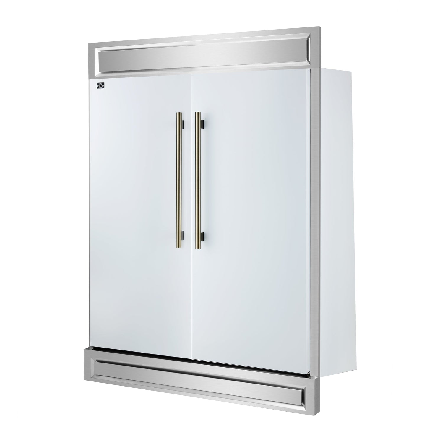 FORNO Maderno 60-Inch Built-In Convertible Refrigerator/Freezer, 27.2 cu ft, White, Antique Brass Handles, Trim Kit Included (FFFFD1722-60MG-WHT)