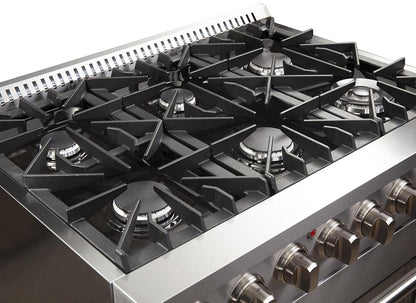 FORNO Appliance Package - 36 Inch Dual Fuel Range, 60 Inch Refrigerator, Microwave Drawer, Dishwasher, AP-FFSGS6156-36-7
