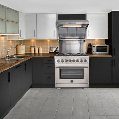 FORNO Appliance Package - 36 Inch Dual Fuel Range, 60 Inch Refrigerator, Microwave Drawer, Dishwasher, AP-FFSGS6156-36-7