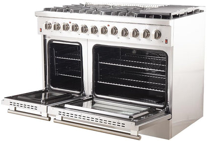 FORNO Appliance Package - 48 Inch Dual Fuel Range, Wall Mount Range Hood, 60 Inch Refrigerator, FBDL-017-02US