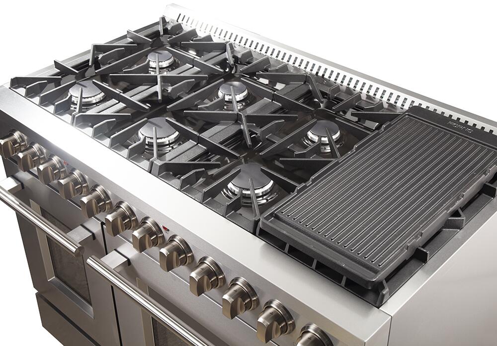 FORNO Appliance Package - 48" Gas Burner, Electric Oven Range, Range Hood, 60" Refrigerator, Dishwasher, AP-FFSGS6156-48-16