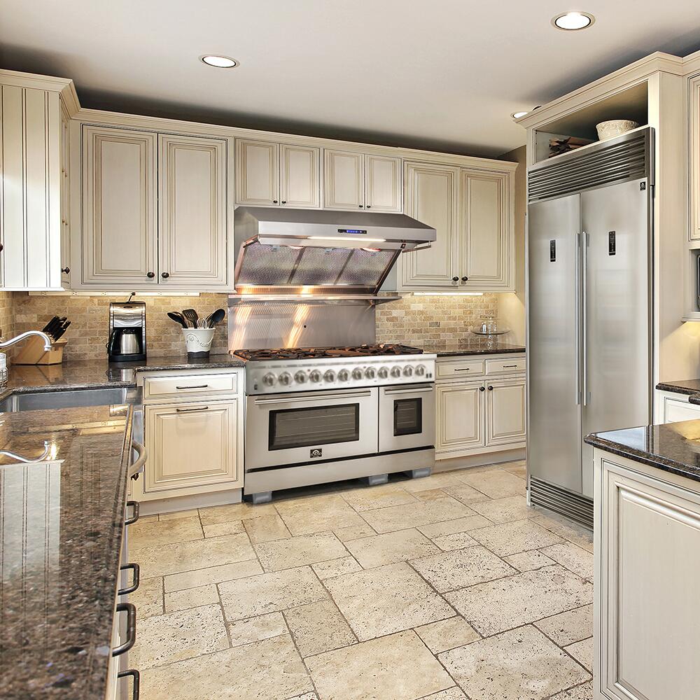 FORNO Appliance Package - 48" Dual Fuel Range, Range Hood, 60" Refrigerator, Dishwasher, Microwave, Wine Cooler