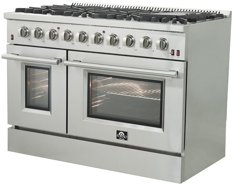 FORNO Appliance Package - 48" Gas Range, Wall Mount Range Hood, AP-FFSGS6244-48-15