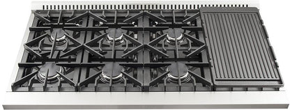 FORNO Appliance Package - 48 Inch Gas Range, Wall Mount Range Hood, Microwave Drawer, Dishwasher, AP-FFSGS6244-48-6