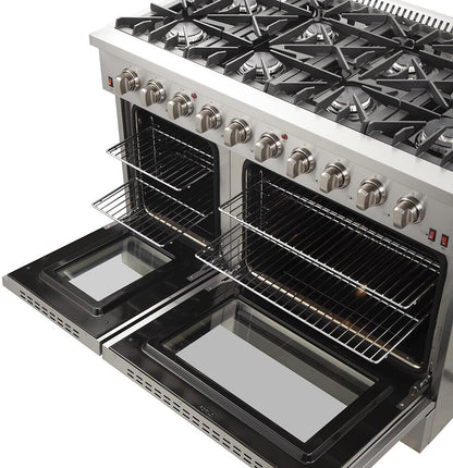 FORNO Appliance Package - 48 Inch Gas Range, Wall Mount Range Hood, Microwave Drawer, AP-FFSGS6244-48-3