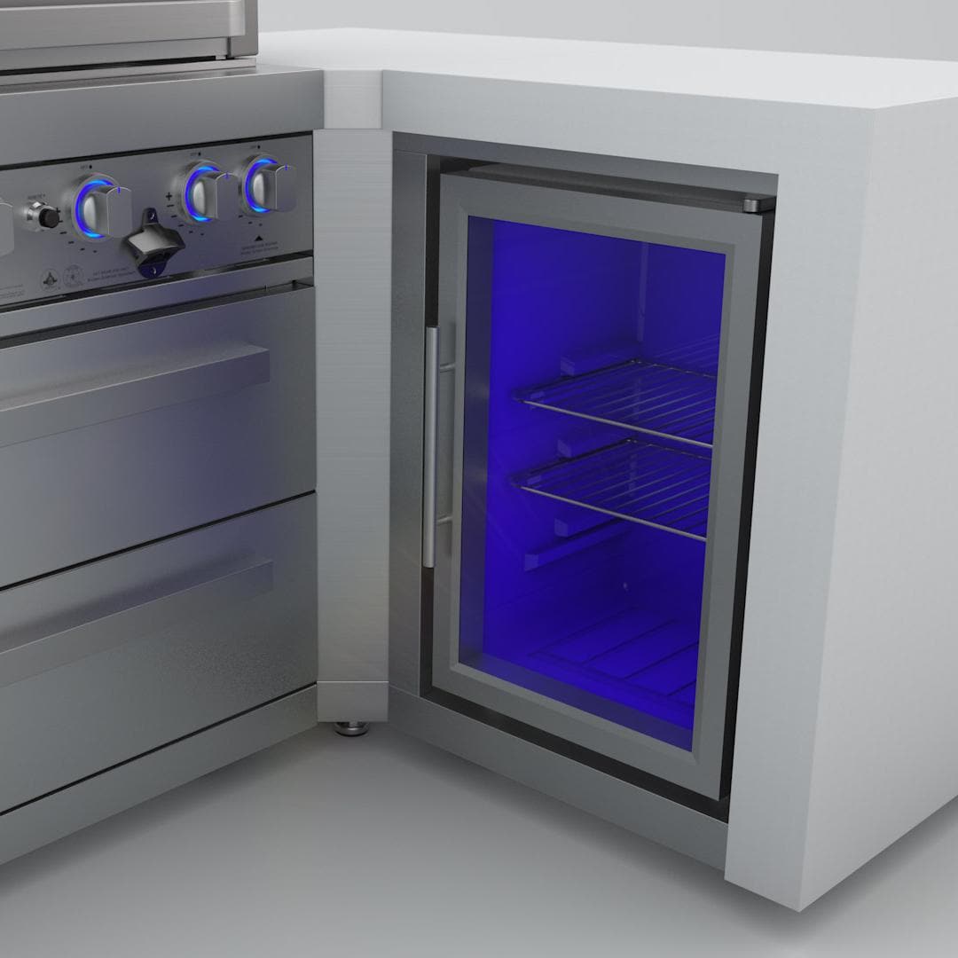 Mont Alpi 400 Deluxe Island Grill with 90 Degree Corner and Fridge Cabinet., MAi400-D90FC