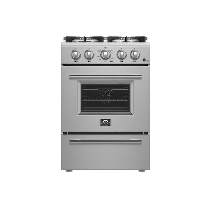 Forno Breno 24 in. Freestanding Gas Range, 2.3 cu. ft., 4 Sealed Burners, Storage Drawer, Stainless Steel (Model FFSGS6272-24)