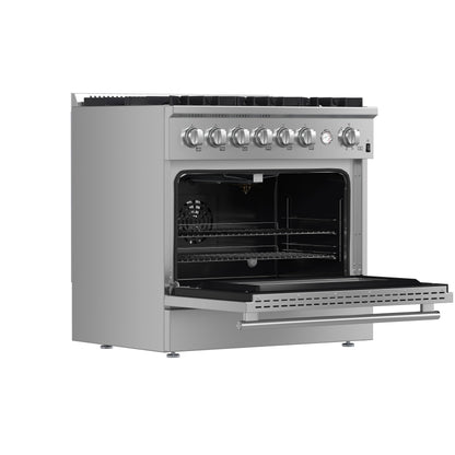 Forno Marco 36-Inch Freestanding Gas Range with 6 Sealed Burners, 5.36 cu. ft. Oven Capacity, Built-In Temperature Gauge, Stainless Steel (Model FFSGS6277-36)