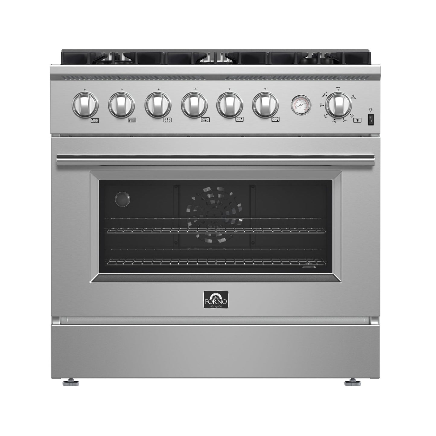 Forno Marco 36-Inch Freestanding Gas Range with 6 Sealed Burners, 5.36 cu. ft. Oven Capacity, Built-In Temperature Gauge, Stainless Steel (Model FFSGS6277-36)