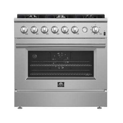 Forno Marco 36-Inch Freestanding Gas Range with 6 Sealed Burners, 5.36 cu. ft. Oven Capacity, Built-In Temperature Gauge, Stainless Steel (Model FFSGS6277-36)