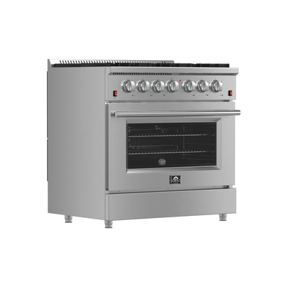 Forno Galiano 36 in. Freestanding Gas Range with 6 Sealed Burners, 5.36 cu. ft. Oven, Stainless Steel (FFSGS6244-36)