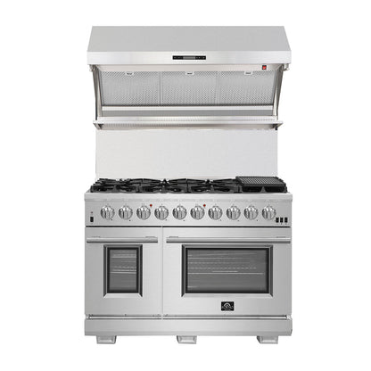 FORNO Appliance Package - 48" Gas Range, 48" Range Hood, Dishwasher, 48" Refrigerator, Microwave Drawer, Wine Cooler, AP-FFSGS6244-48-14