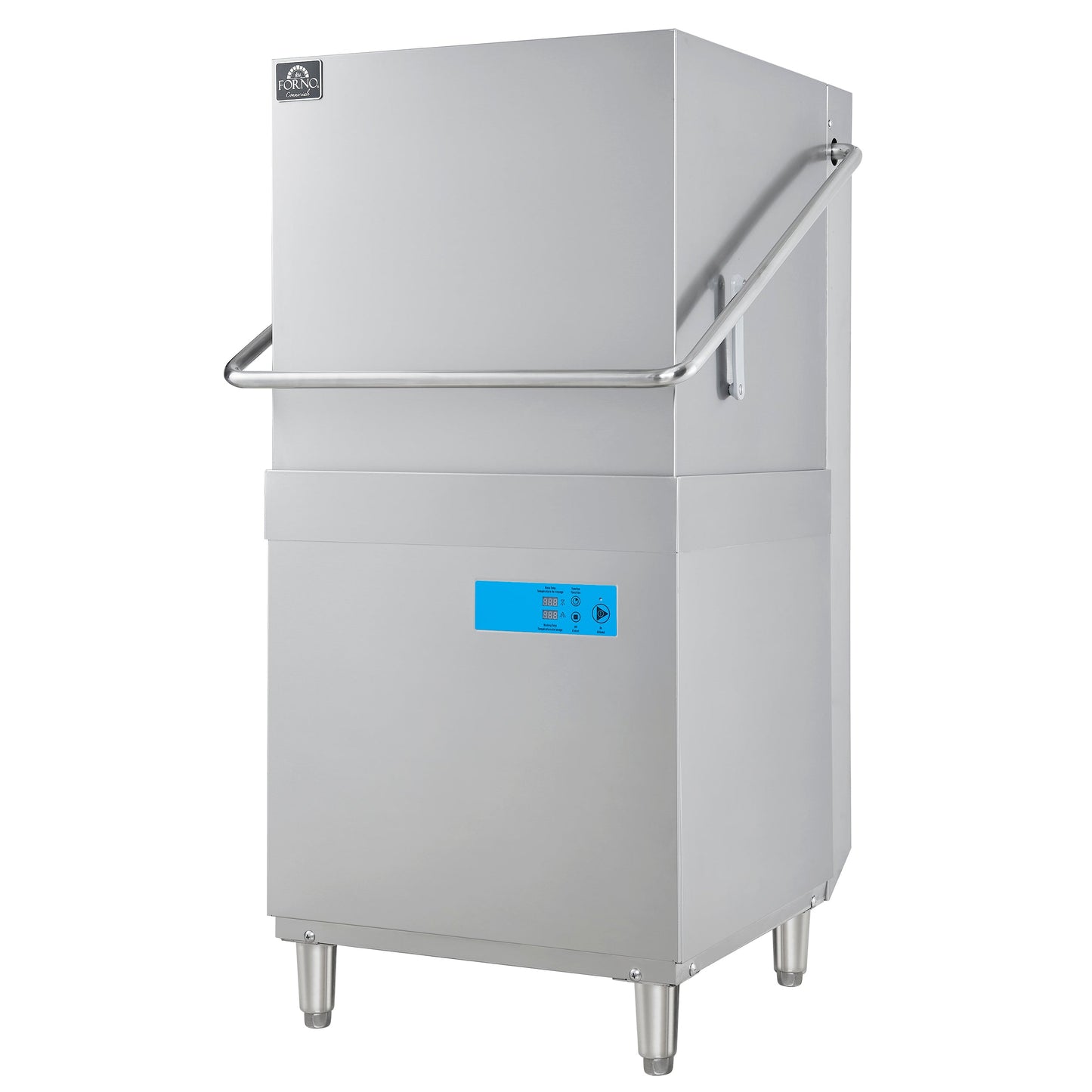 FORNO Commercial 28 Inch Hood-Type Dishwasher, 26 L Tank, 3 Wash Cycles, High-Temperature Sanitizing, Stainless Steel, FCMDW0031