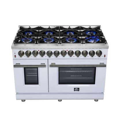 Forno Massimo 48-Inch Freestanding Dual Fuel Range, 6.58 cu. ft. Oven, 8 Sealed Burners, White with Antique Brass Trim (Model FFSGS6125-48WHT)