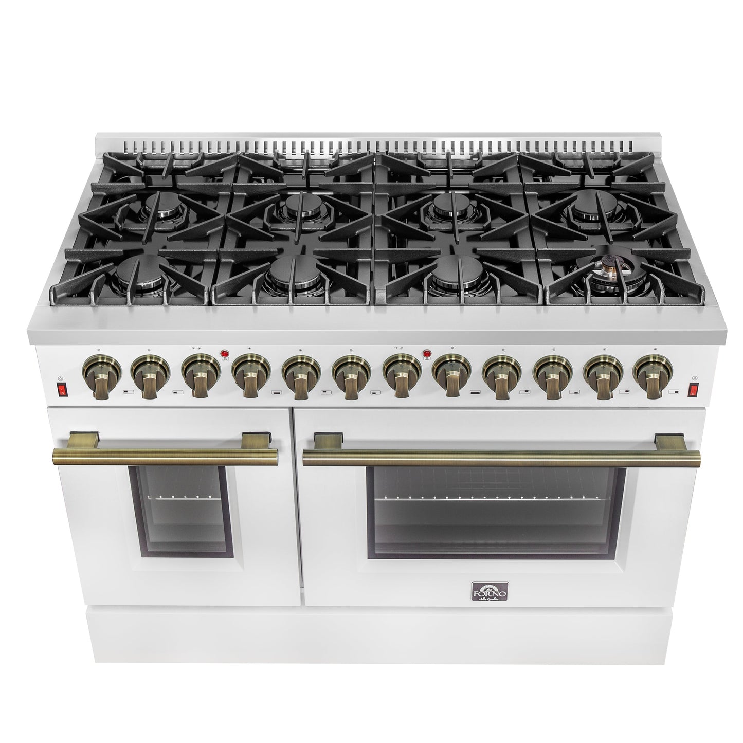 Forno Galiano 48-Inch Freestanding Dual Fuel Range with Gas Cooktop, Electric Oven, 6.58 cu. ft., 8 Sealed Burners and Griddle, White (Model FFSGS6156-48WHT)