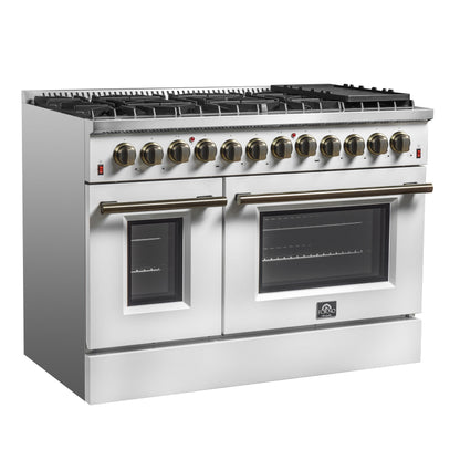 Forno Galiano 48-Inch Freestanding Dual Fuel Range with Gas Cooktop, Electric Oven, 6.58 cu. ft., 8 Sealed Burners and Griddle, White (Model FFSGS6156-48WHT)