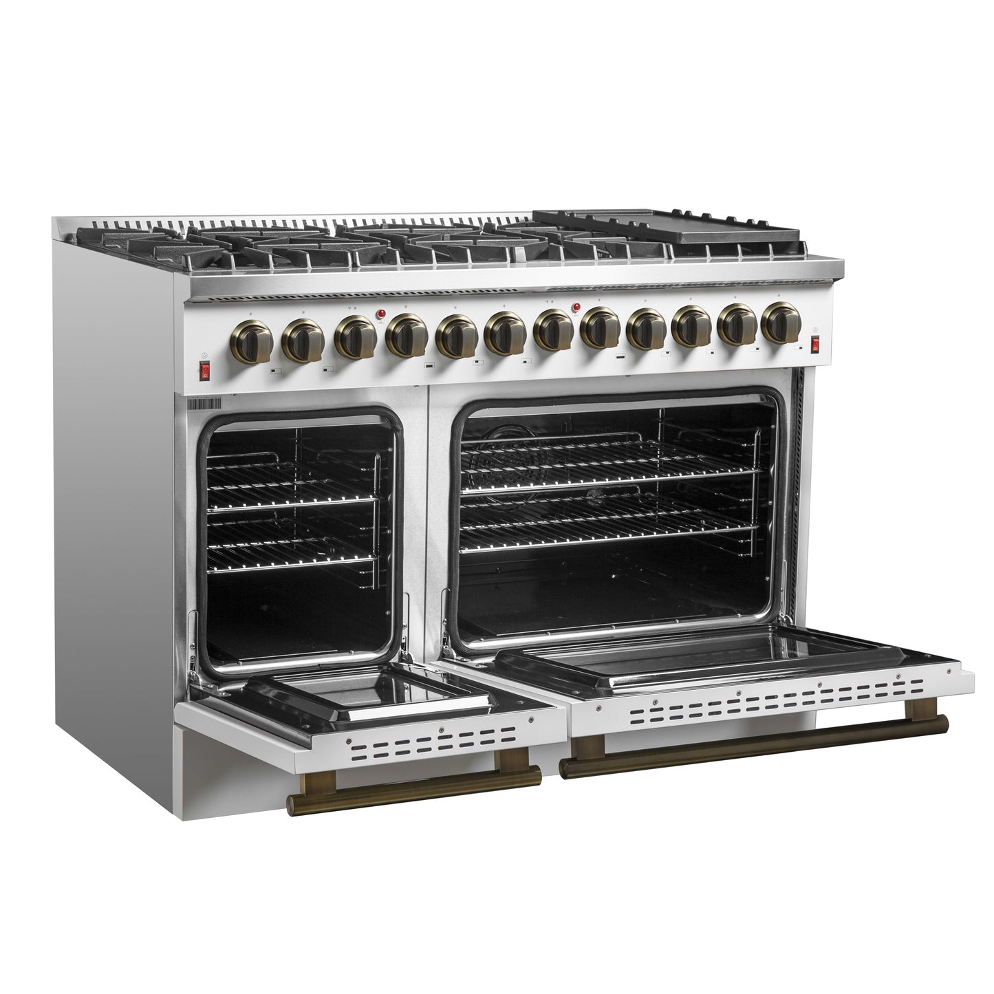Forno Galiano 48-Inch Freestanding Dual Fuel Range with Gas Cooktop, Electric Oven, 6.58 cu. ft., 8 Sealed Burners and Griddle, White (Model FFSGS6156-48WHT)