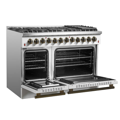 Forno Galiano 48-Inch Freestanding Dual Fuel Range with Gas Cooktop, Electric Oven, 6.58 cu. ft., 8 Sealed Burners and Griddle, White (Model FFSGS6156-48WHT)
