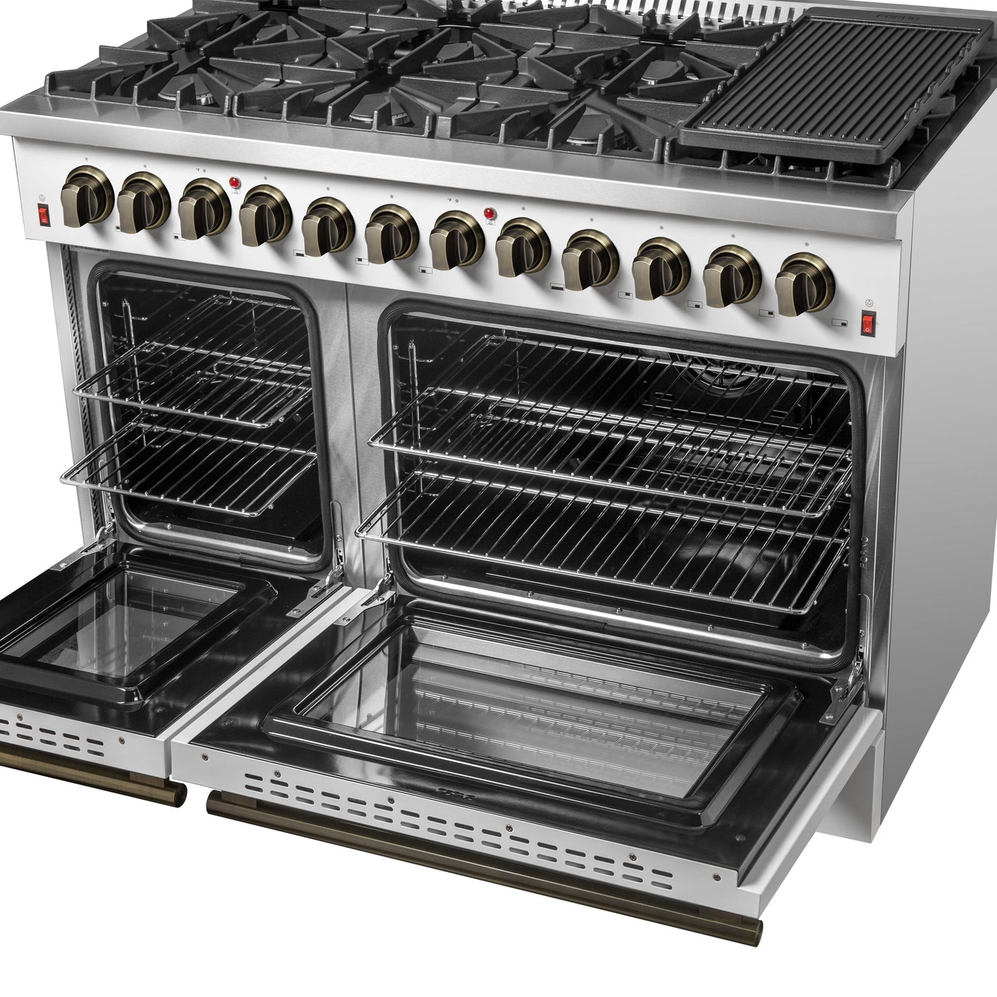 Forno Galiano 48-Inch Freestanding Dual Fuel Range with Gas Cooktop, Electric Oven, 6.58 cu. ft., 8 Sealed Burners and Griddle, White (Model FFSGS6156-48WHT)
