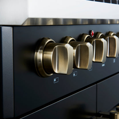 Forno Galiano 30-Inch Dual Fuel Range, 4.32 cu. ft., 5 Sealed Burners, French Door Oven, Black with Antique Brass Accents (Model FFSGS6356-30BLK)