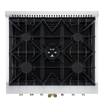 Forno Galiano 30-Inch Dual Fuel Range with French Door Oven, 5 Sealed Burners, 4.32 cu. ft., White with Antique Brass Accents (Model FFSGS6356-30WHT)
