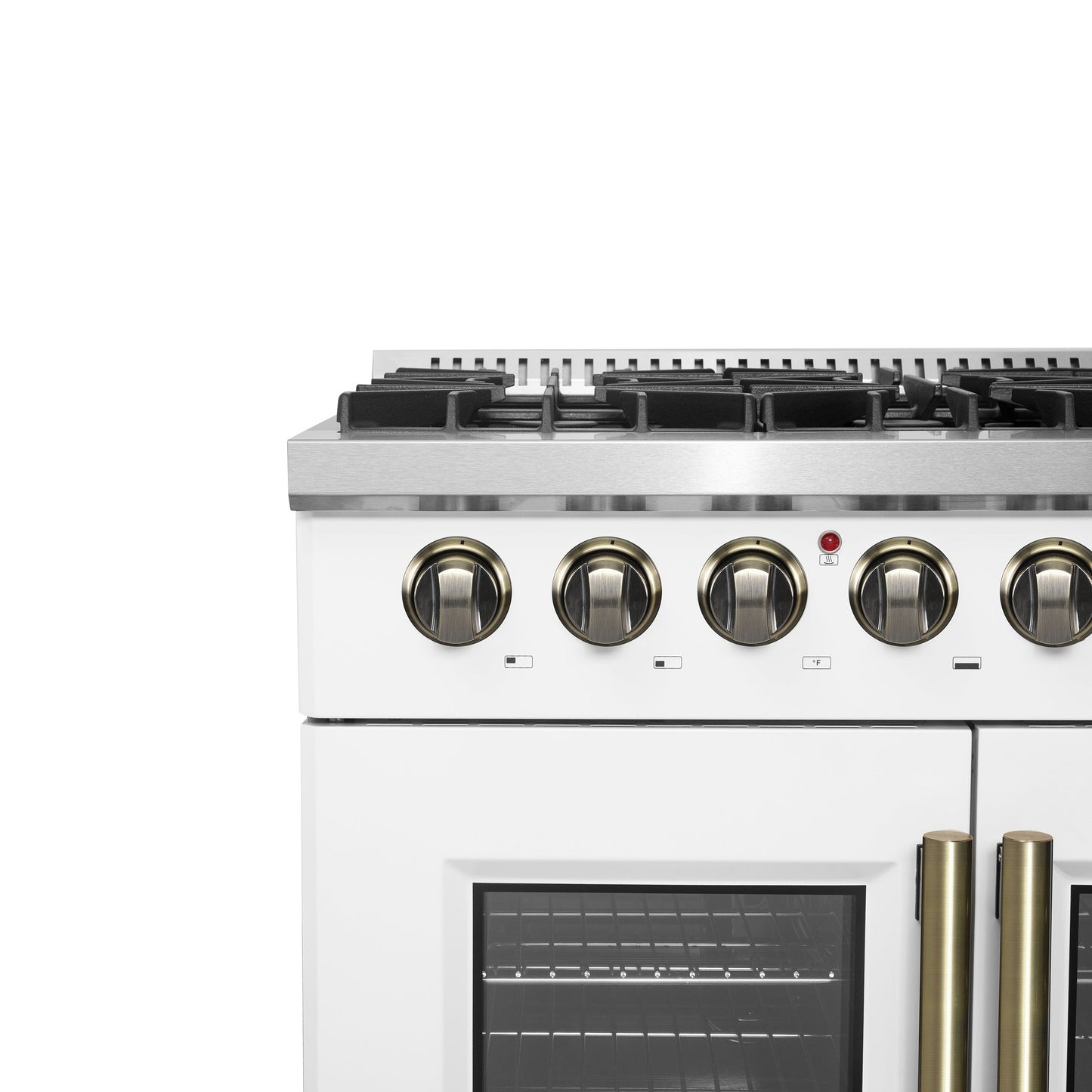 FORNO Galiano 36-Inch Dual Fuel Range, 5.36 cu. ft. French Door Oven, 6 Sealed Burners, White with Antique Brass Accents (Model FFSGS6356-36WHT)