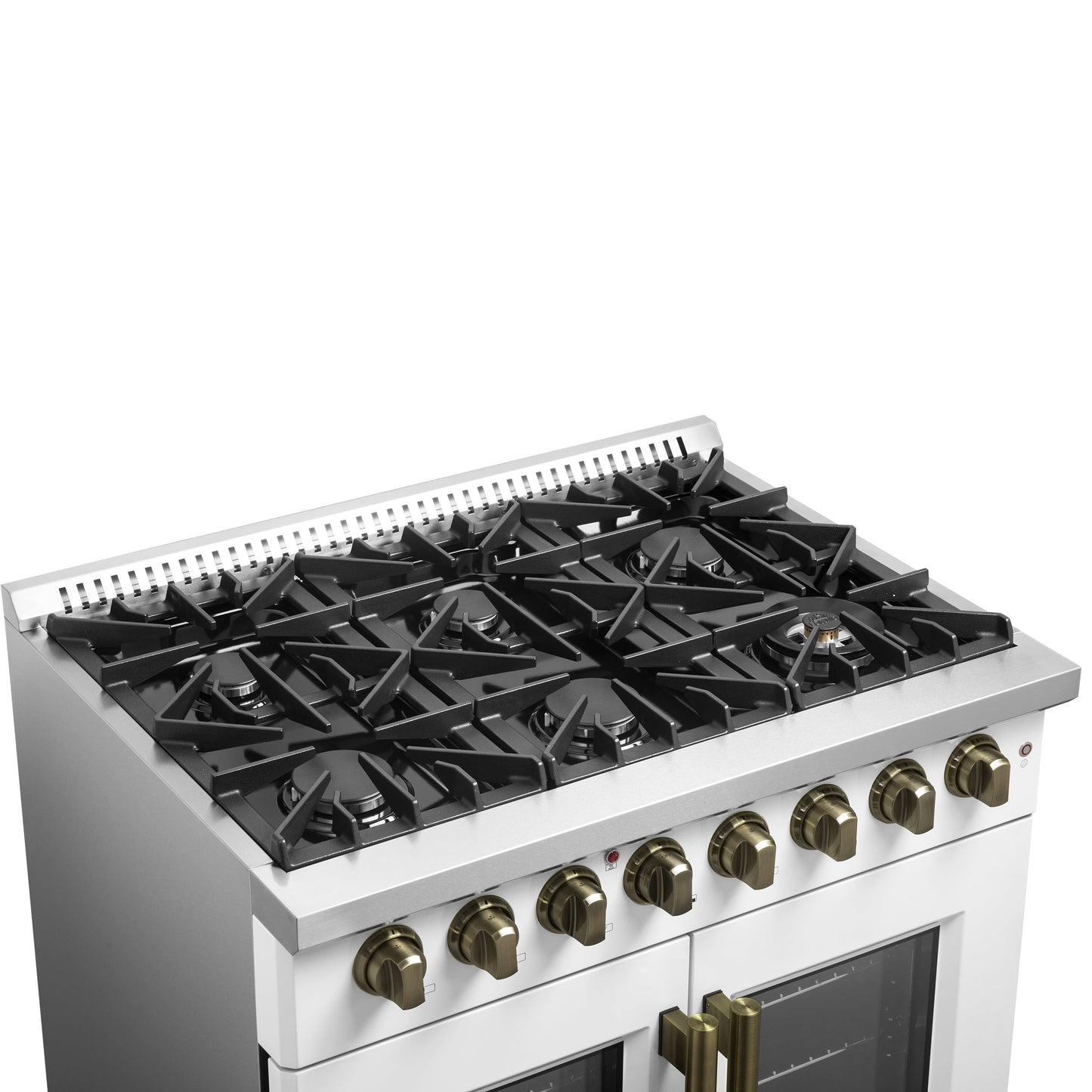 FORNO Galiano 36-Inch Dual Fuel Range, 5.36 cu. ft. French Door Oven, 6 Sealed Burners, White with Antique Brass Accents (Model FFSGS6356-36WHT)