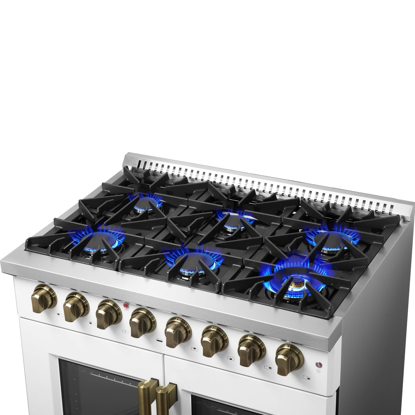 FORNO Galiano 36-Inch Dual Fuel Range, 5.36 cu. ft. French Door Oven, 6 Sealed Burners, White with Antique Brass Accents (Model FFSGS6356-36WHT)