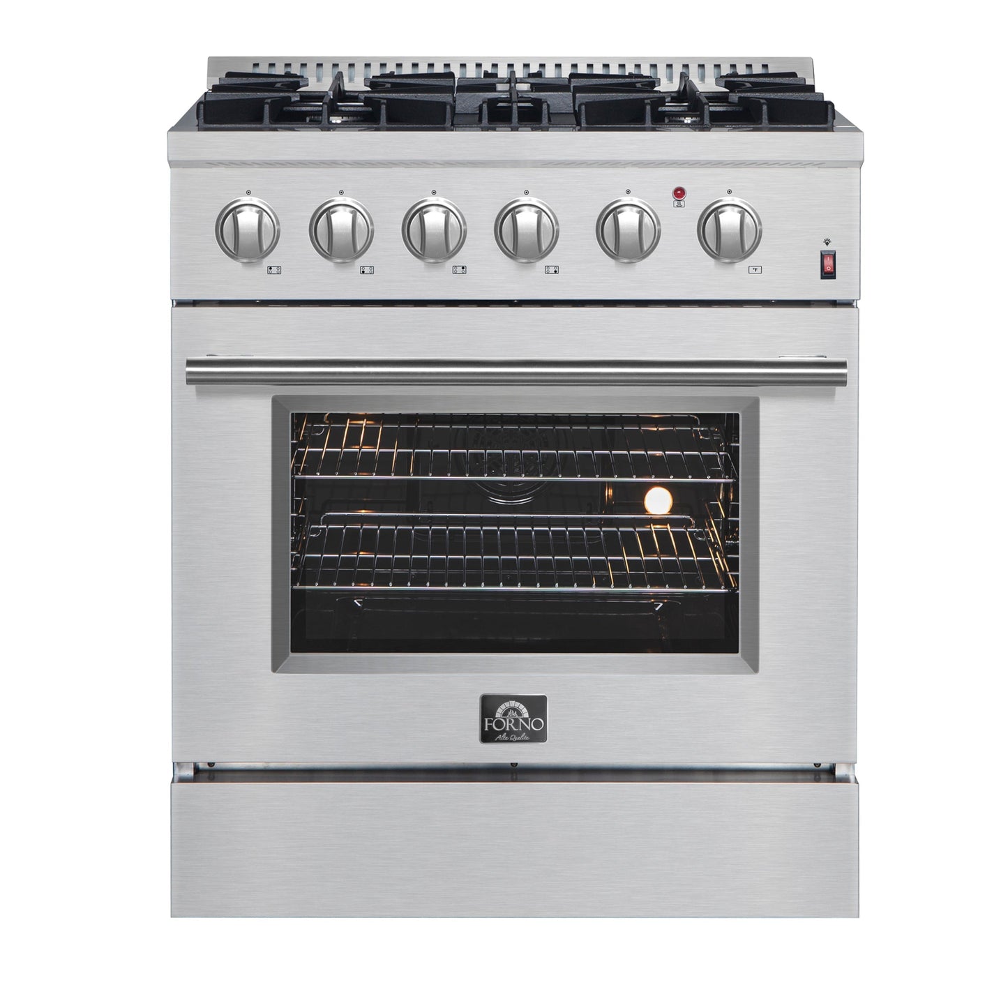 FORNO Marco 30-Inch Dual Fuel Range, 4 Sealed Burners, 4.32 cu. ft. Oven, Stainless Steel (Model FFSGS6197-30)