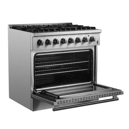 Forno Marco 36-Inch Dual Fuel Range, 5.36 cu. ft. Oven, 6 Sealed Burners, Stainless Steel (Model FFSGS6197-36)