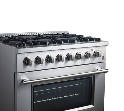 Forno Marco 36-Inch Dual Fuel Range, 5.36 cu. ft. Oven, 6 Sealed Burners, Stainless Steel (Model FFSGS6197-36)