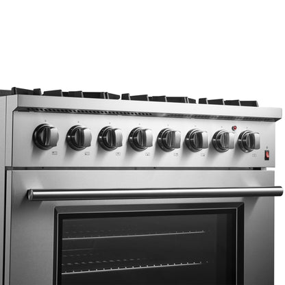 Forno Marco 36-Inch Dual Fuel Range, 5.36 cu. ft. Oven, 6 Sealed Burners, Stainless Steel (Model FFSGS6197-36)