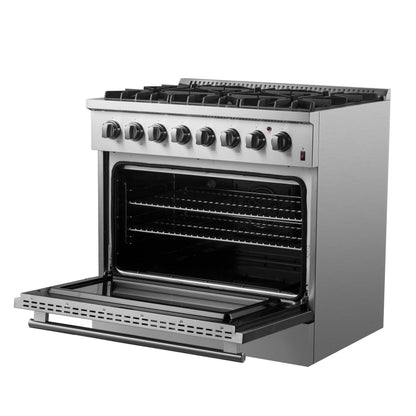 Forno Marco 36-Inch Dual Fuel Range, 5.36 cu. ft. Oven, 6 Sealed Burners, Stainless Steel (Model FFSGS6197-36)