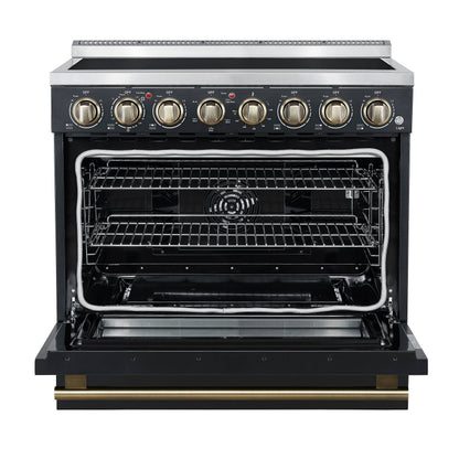 Forno Paolo 36-Inch Freestanding Electric Range, 5.44 cu. ft. True Convection Oven, Black with Antique Brass Accents (Model FFSEL6011-36BLK)