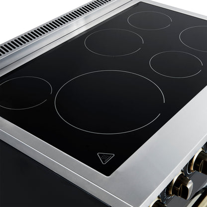 Forno Paolo 36-Inch Freestanding Electric Range, 5.44 cu. ft. True Convection Oven, Black with Antique Brass Accents (Model FFSEL6011-36BLK)