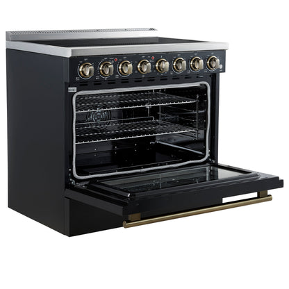Forno Paolo 36-Inch Freestanding Electric Range, 5.44 cu. ft. True Convection Oven, Black with Antique Brass Accents (Model FFSEL6011-36BLK)
