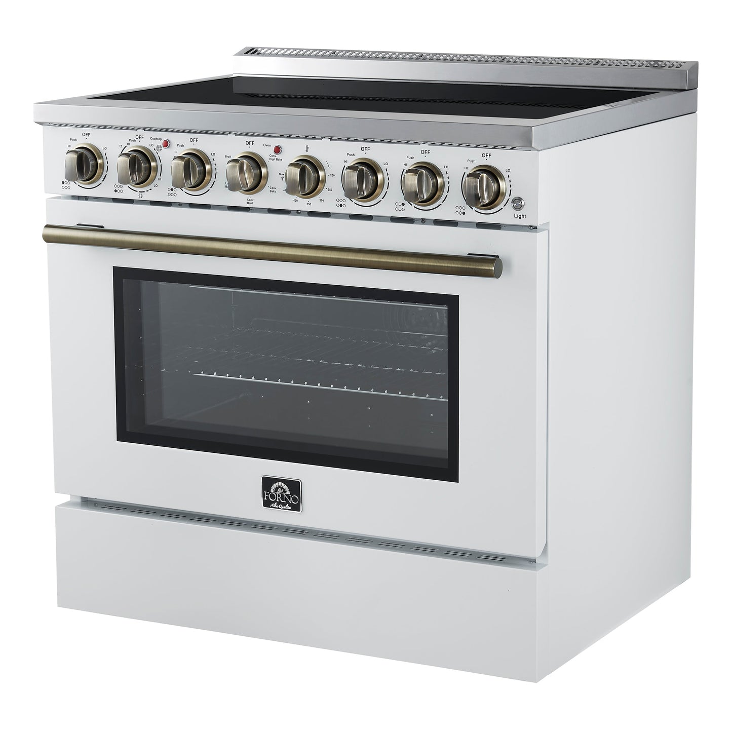 Forno Paolo 36-Inch Freestanding Electric Range with 5.44 cu. ft. True Convection Oven, White with Antique Brass Accents (FFSEL6011-36WHT)