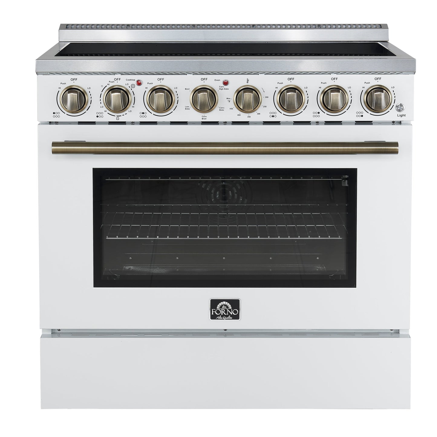 Forno Paolo 36-Inch Freestanding Electric Range with 5.44 cu. ft. True Convection Oven, White with Antique Brass Accents (FFSEL6011-36WHT)