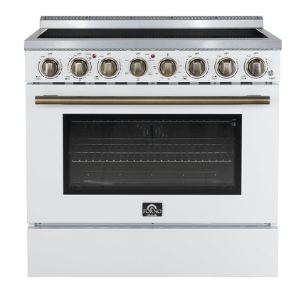 Forno Paolo 36-Inch Freestanding Electric Range with 5.44 cu. ft. True Convection Oven, White with Antique Brass Accents (FFSEL6011-36WHT)