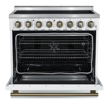Forno Paolo 36-Inch Freestanding Electric Range with 5.44 cu. ft. True Convection Oven, White with Antique Brass Accents (FFSEL6011-36WHT)
