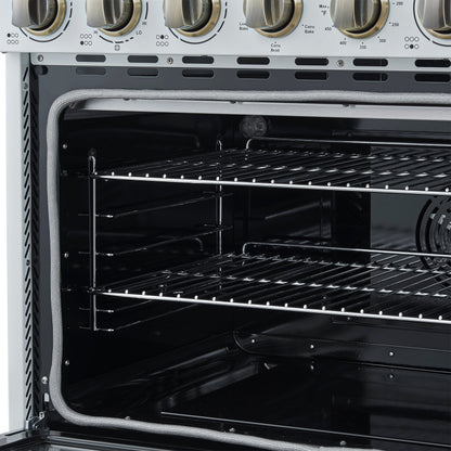 Forno Paolo 36-Inch Freestanding Electric Range with 5.44 cu. ft. True Convection Oven, White with Antique Brass Accents (FFSEL6011-36WHT)