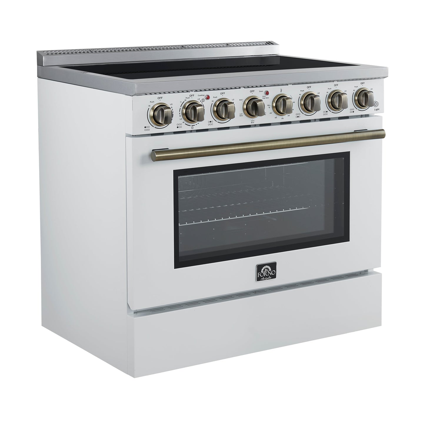 Forno Paolo 36-Inch Freestanding Electric Range with 5.44 cu. ft. True Convection Oven, White with Antique Brass Accents (FFSEL6011-36WHT)
